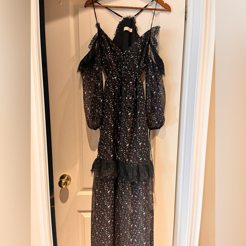 Stevie May Off-Shoulder Black Lace Floral Maxi Dress